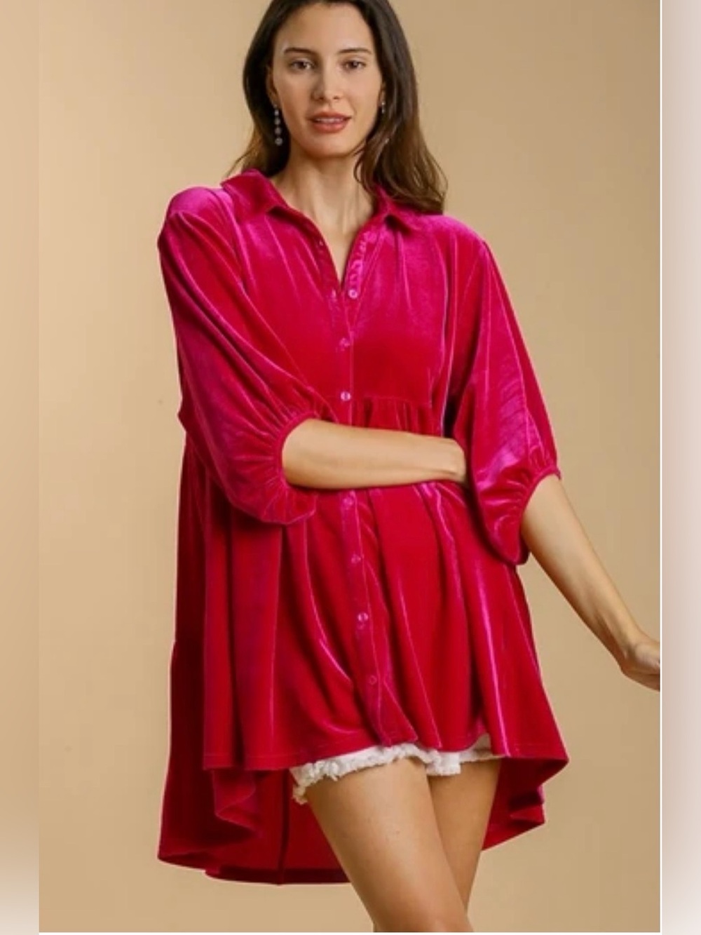 UMGEE Velvet Tunic Top in Raspberry - Large